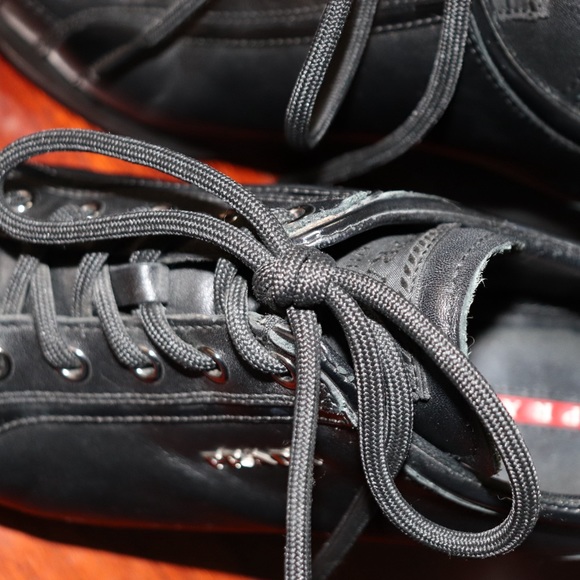 Authentic PRADA Sport Milano BlackLeather Logo Wedge LaceupSneakers Eu38.5/US8.5 - Picture 7 of 11